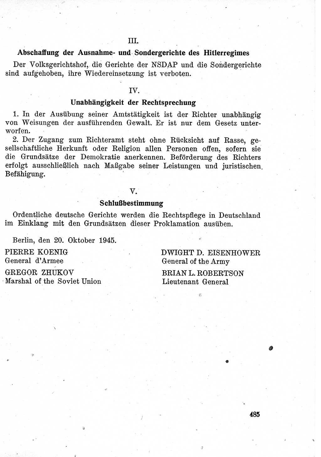 Das Recht der Besatzungsmacht (Deutschland), Proklamationen, Deklerationen, Verordnungen, Gesetze und Bekanntmachungen 1947, Seite 485 (R. Bes. Dtl. 1947, S. 485)