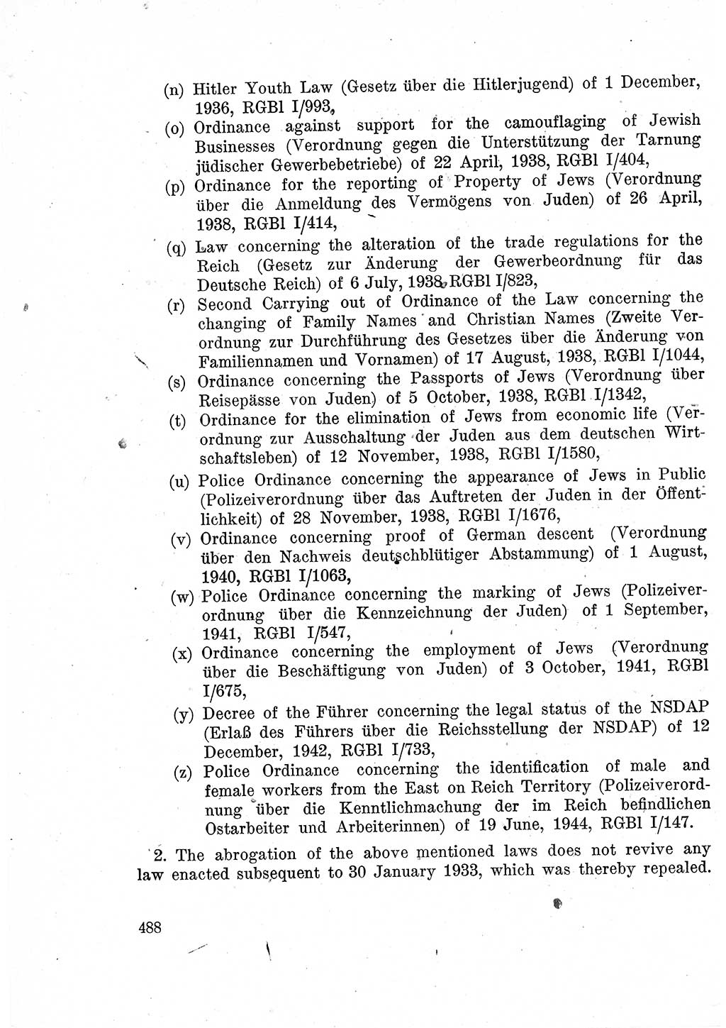 Das Recht der Besatzungsmacht (Deutschland), Proklamationen, Deklerationen, Verordnungen, Gesetze und Bekanntmachungen 1947, Seite 488 (R. Bes. Dtl. 1947, S. 488)