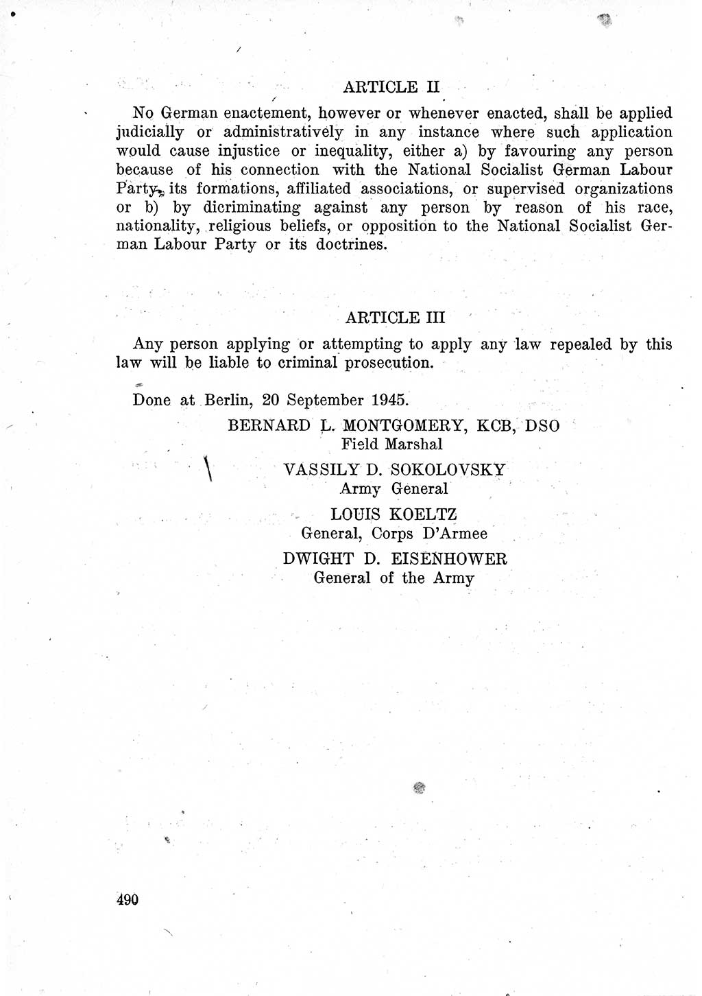 Das Recht der Besatzungsmacht (Deutschland), Proklamationen, Deklerationen, Verordnungen, Gesetze und Bekanntmachungen 1947, Seite 490 (R. Bes. Dtl. 1947, S. 490)