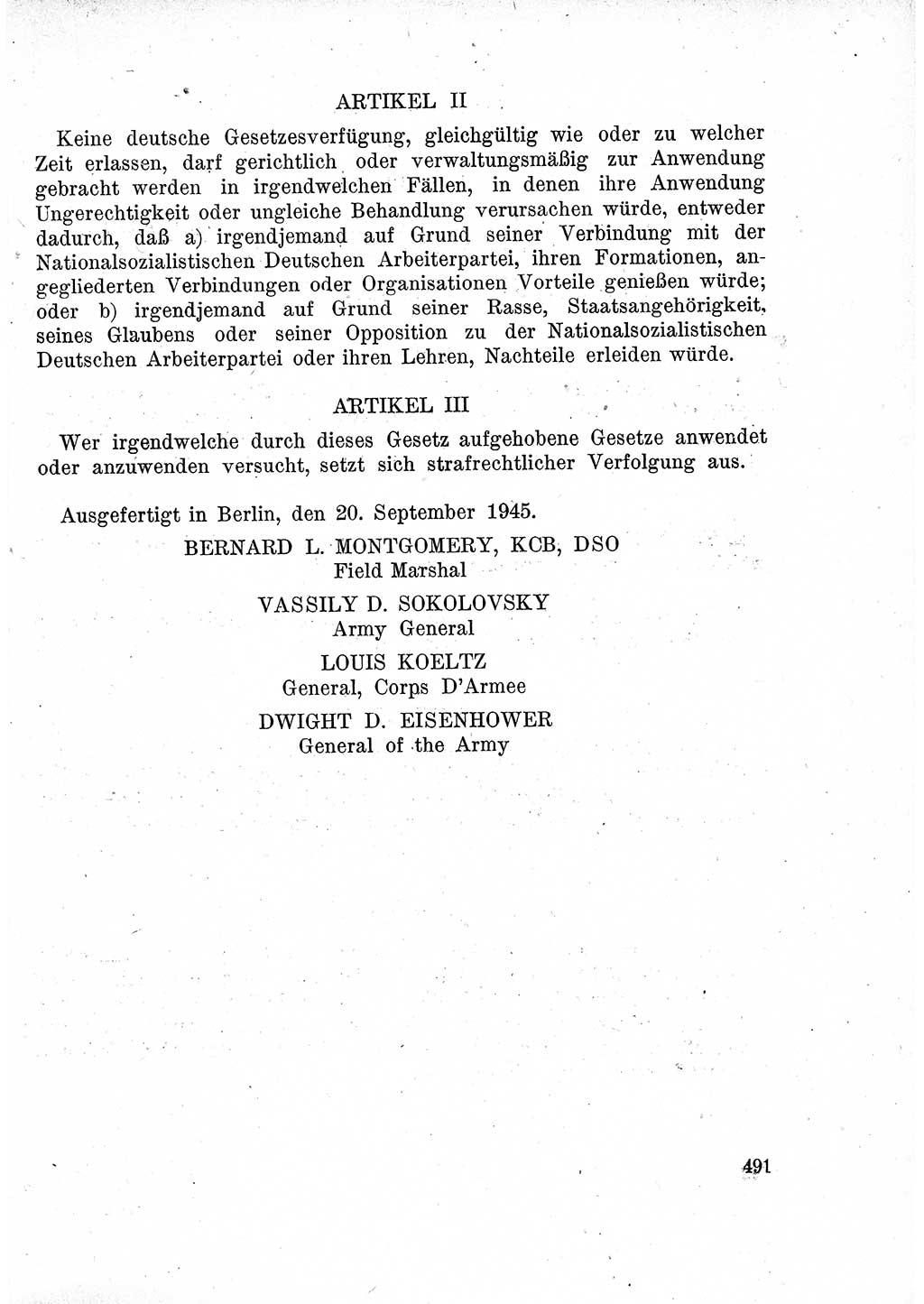 Das Recht der Besatzungsmacht (Deutschland), Proklamationen, Deklerationen, Verordnungen, Gesetze und Bekanntmachungen 1947, Seite 491 (R. Bes. Dtl. 1947, S. 491)