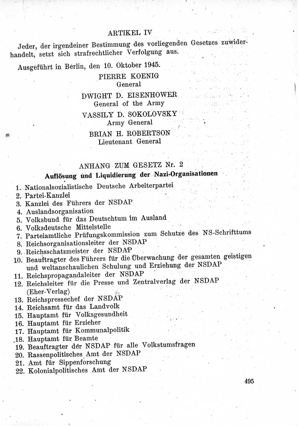 Das Recht der Besatzungsmacht (Deutschland), Proklamationen, Deklerationen, Verordnungen, Gesetze und Bekanntmachungen 1947, Seite 495 (R. Bes. Dtl. 1947, S. 495)