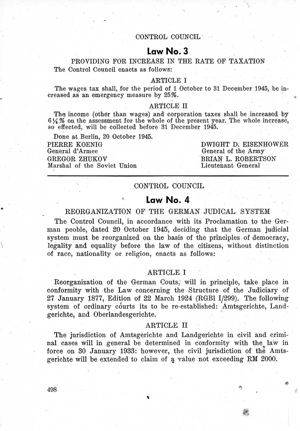 Das Recht der Besatzungsmacht (Deutschland), Proklamationen, Deklerationen, Verordnungen, Gesetze und Bekanntmachungen 1947, Seite 498 (R. Bes. Dtl. 1947, S. 498)