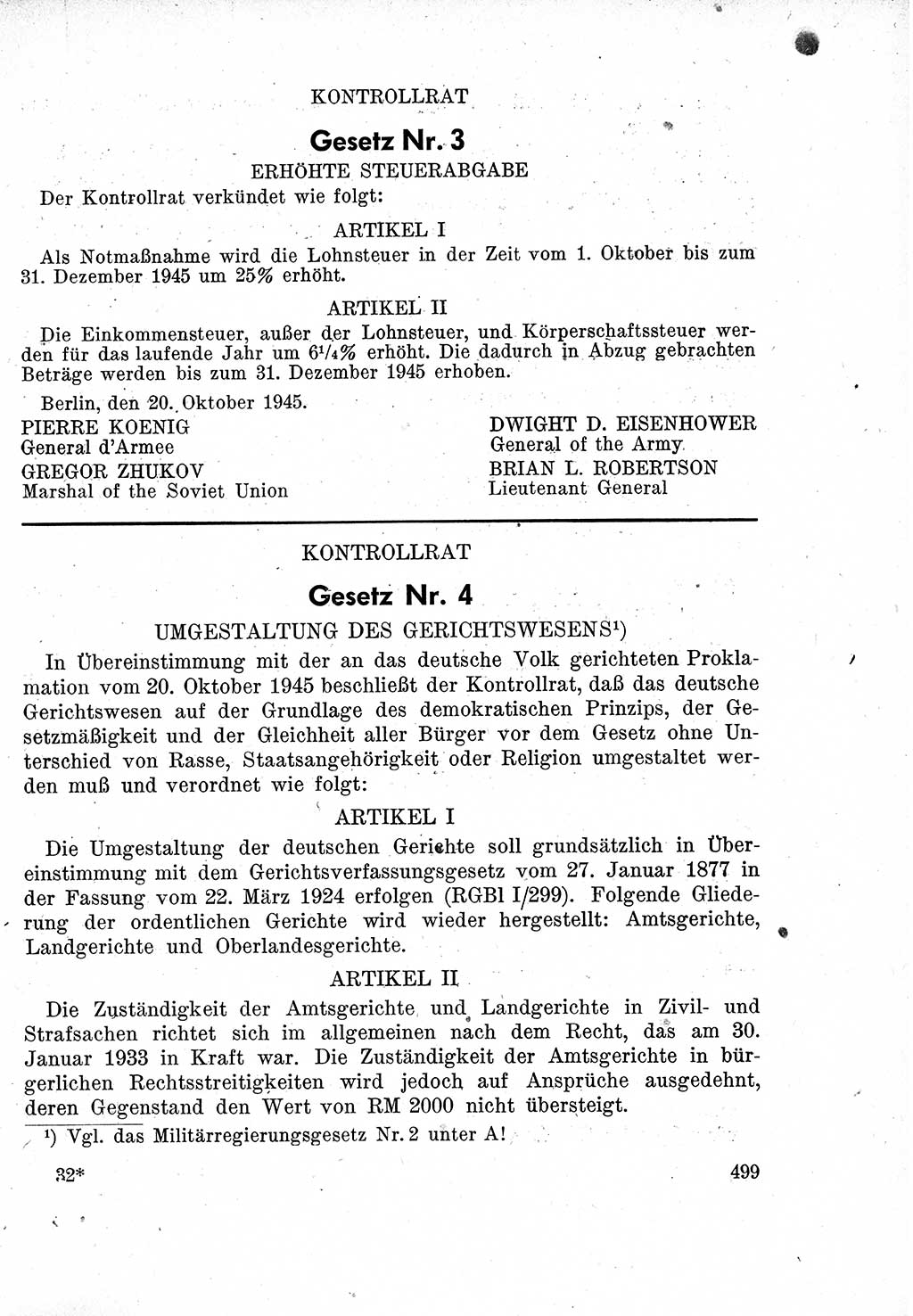 Das Recht der Besatzungsmacht (Deutschland), Proklamationen, Deklerationen, Verordnungen, Gesetze und Bekanntmachungen 1947, Seite 499 (R. Bes. Dtl. 1947, S. 499)