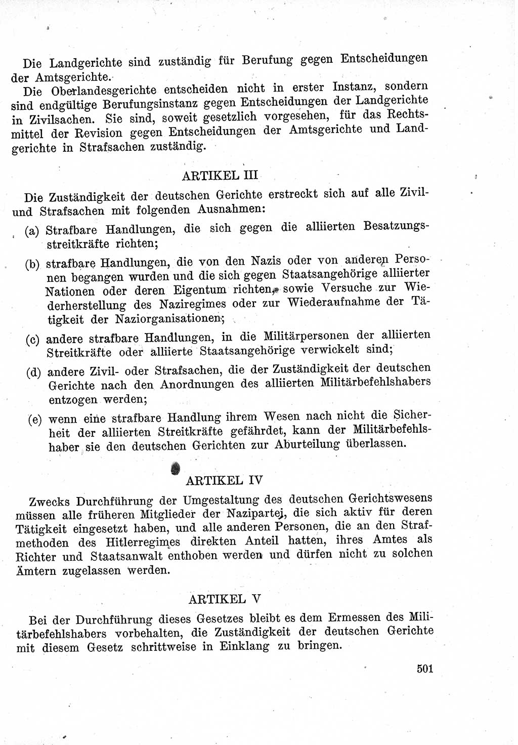 Das Recht der Besatzungsmacht (Deutschland), Proklamationen, Deklerationen, Verordnungen, Gesetze und Bekanntmachungen 1947, Seite 501 (R. Bes. Dtl. 1947, S. 501)