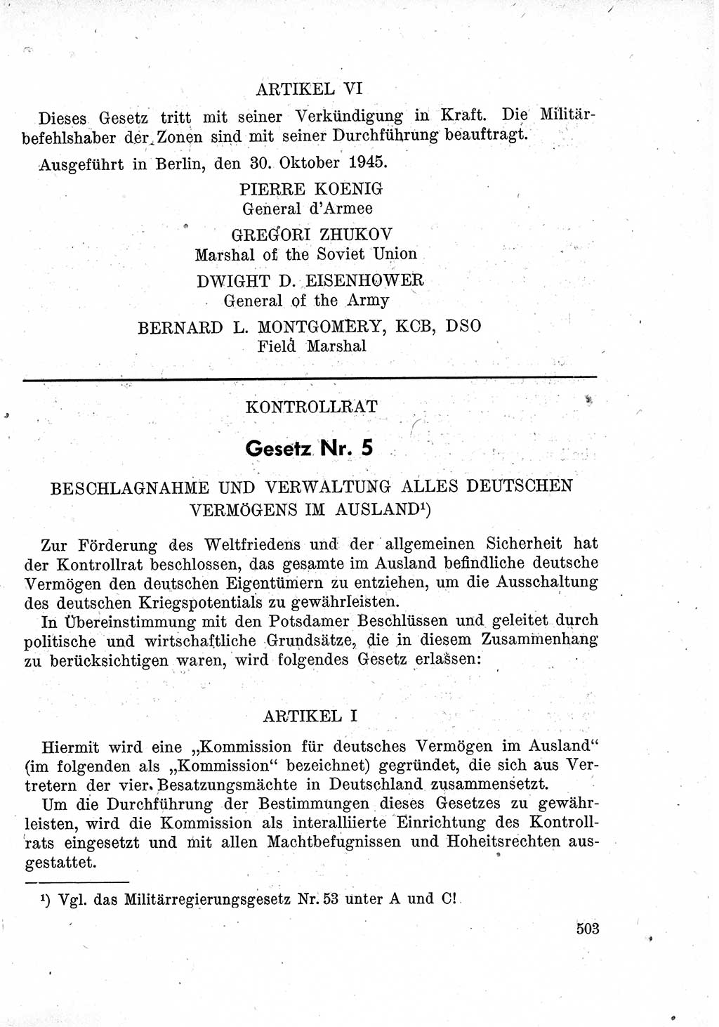 Das Recht der Besatzungsmacht (Deutschland), Proklamationen, Deklerationen, Verordnungen, Gesetze und Bekanntmachungen 1947, Seite 503 (R. Bes. Dtl. 1947, S. 503)