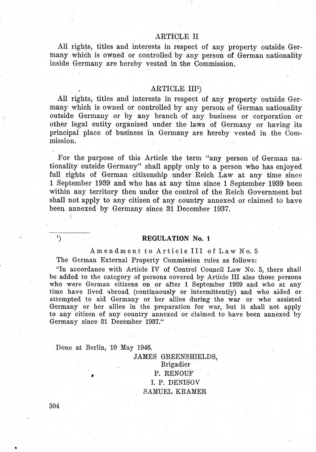 Das Recht der Besatzungsmacht (Deutschland), Proklamationen, Deklerationen, Verordnungen, Gesetze und Bekanntmachungen 1947, Seite 504 (R. Bes. Dtl. 1947, S. 504)