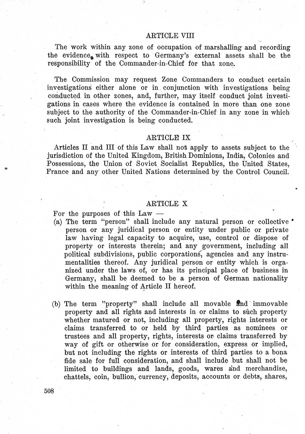 Das Recht der Besatzungsmacht (Deutschland), Proklamationen, Deklerationen, Verordnungen, Gesetze und Bekanntmachungen 1947, Seite 508 (R. Bes. Dtl. 1947, S. 508)