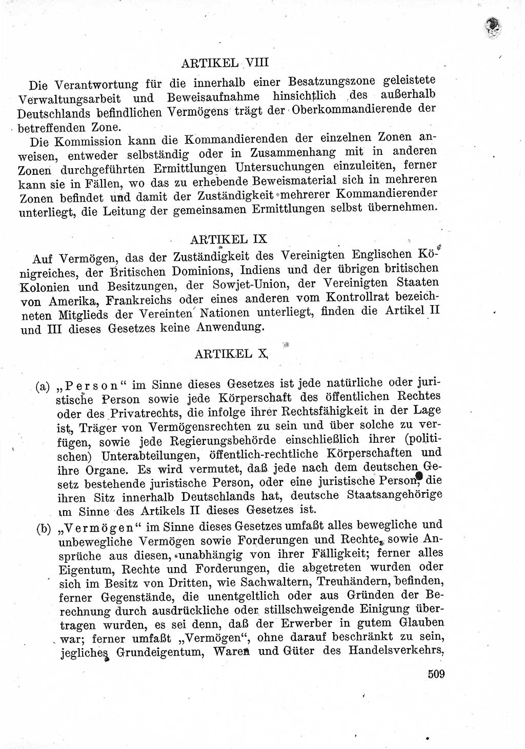 Das Recht der Besatzungsmacht (Deutschland), Proklamationen, Deklerationen, Verordnungen, Gesetze und Bekanntmachungen 1947, Seite 509 (R. Bes. Dtl. 1947, S. 509)