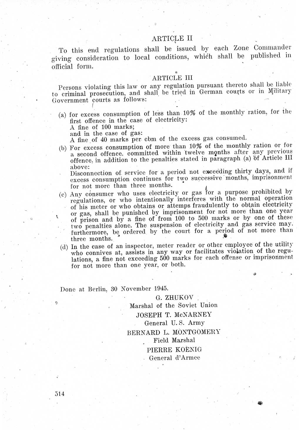Das Recht der Besatzungsmacht (Deutschland), Proklamationen, Deklerationen, Verordnungen, Gesetze und Bekanntmachungen 1947, Seite 514 (R. Bes. Dtl. 1947, S. 514)