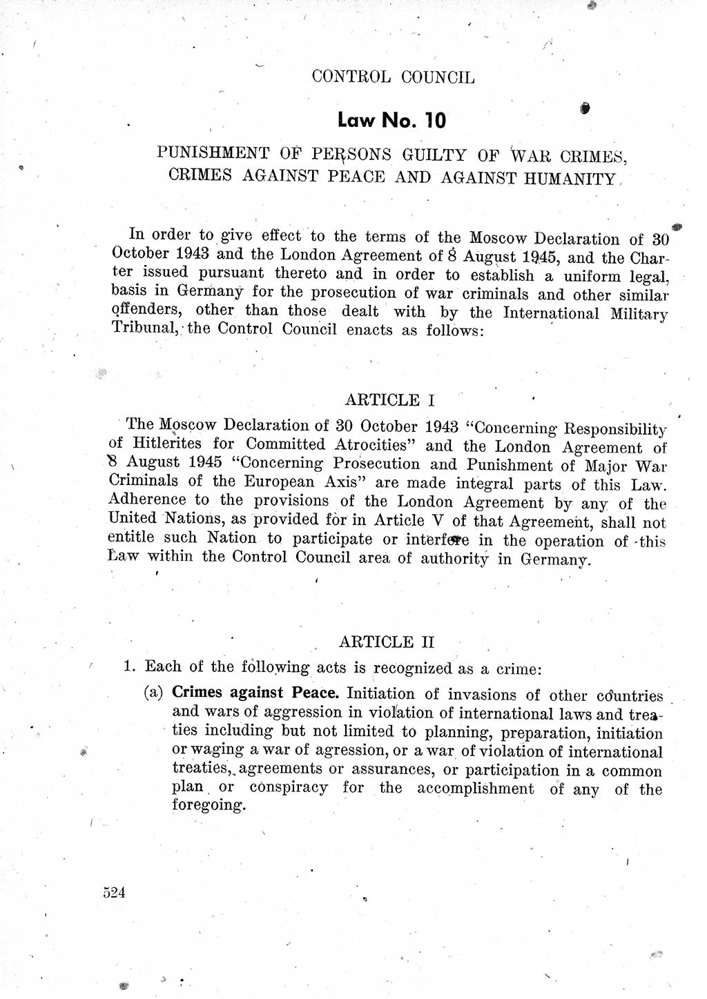 Das Recht der Besatzungsmacht (Deutschland), Proklamationen, Deklerationen, Verordnungen, Gesetze und Bekanntmachungen 1947, Seite 524 (R. Bes. Dtl. 1947, S. 524)
