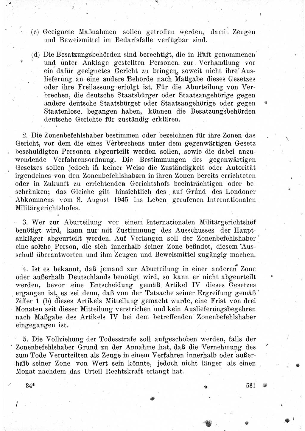 Das Recht der Besatzungsmacht (Deutschland), Proklamationen, Deklerationen, Verordnungen, Gesetze und Bekanntmachungen 1947, Seite 531 (R. Bes. Dtl. 1947, S. 531)