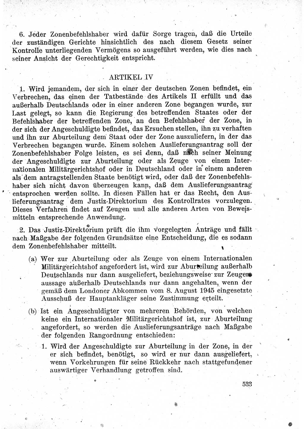 Das Recht der Besatzungsmacht (Deutschland), Proklamationen, Deklerationen, Verordnungen, Gesetze und Bekanntmachungen 1947, Seite 533 (R. Bes. Dtl. 1947, S. 533)