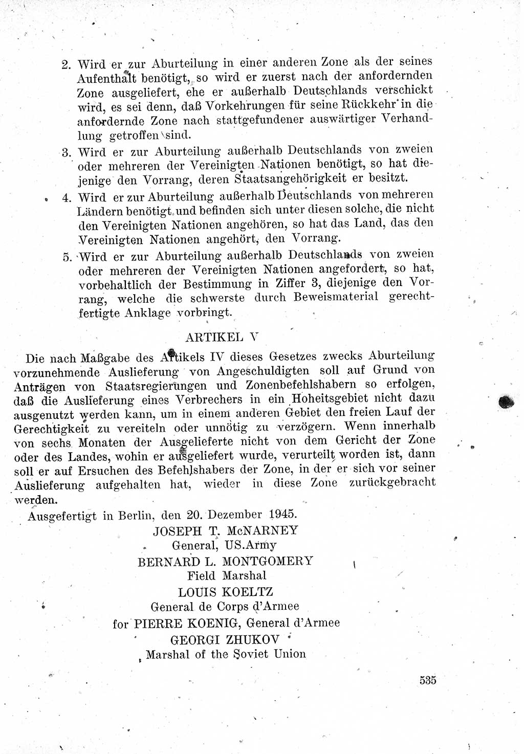 Das Recht der Besatzungsmacht (Deutschland), Proklamationen, Deklerationen, Verordnungen, Gesetze und Bekanntmachungen 1947, Seite 535 (R. Bes. Dtl. 1947, S. 535)