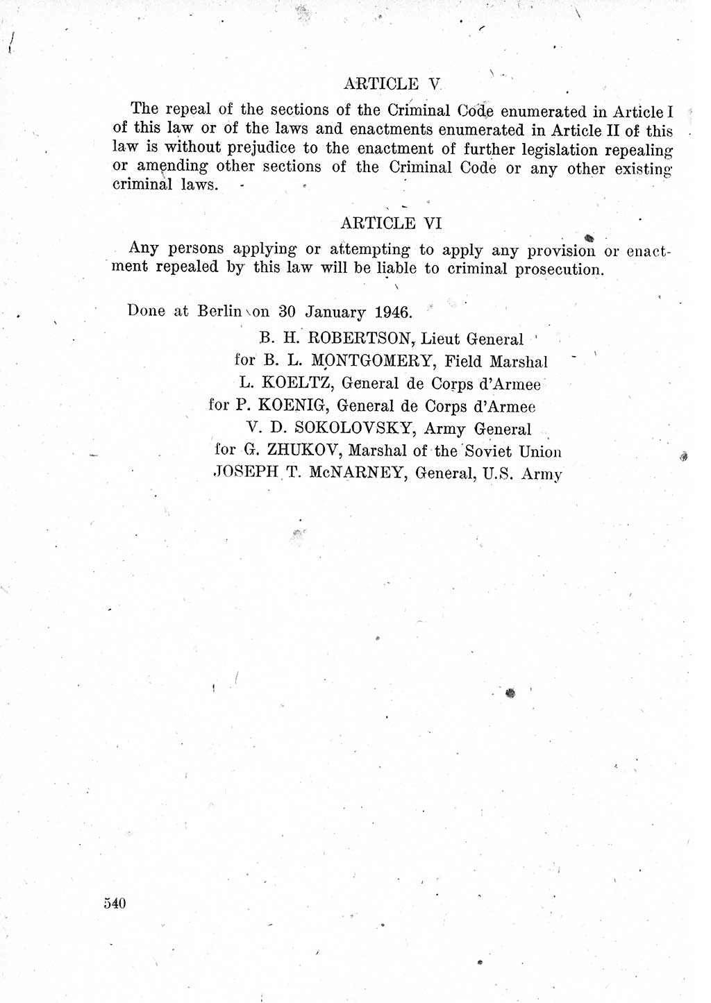 Das Recht der Besatzungsmacht (Deutschland), Proklamationen, Deklerationen, Verordnungen, Gesetze und Bekanntmachungen 1947, Seite 540 (R. Bes. Dtl. 1947, S. 540)