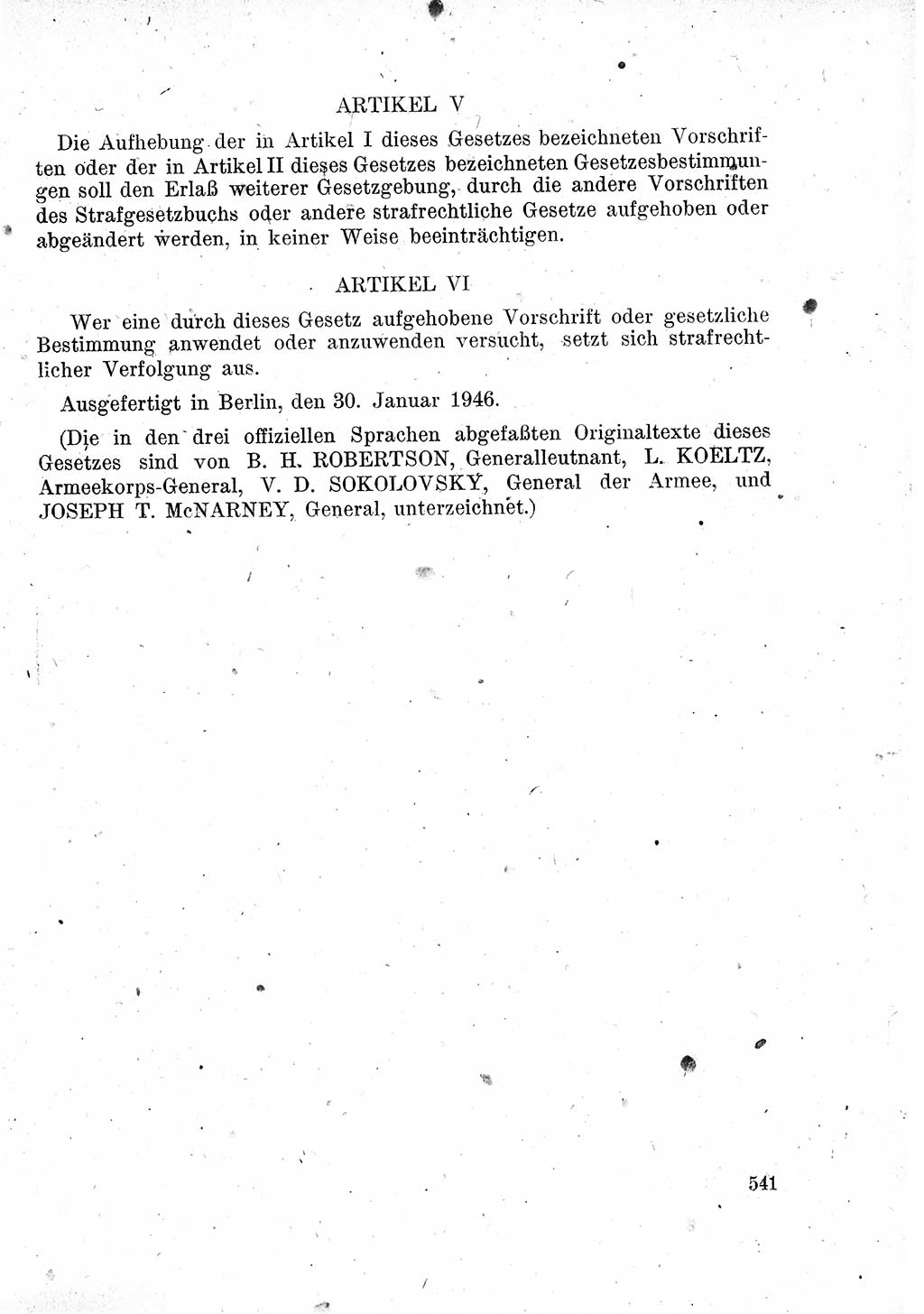 Das Recht der Besatzungsmacht (Deutschland), Proklamationen, Deklerationen, Verordnungen, Gesetze und Bekanntmachungen 1947, Seite 541 (R. Bes. Dtl. 1947, S. 541)