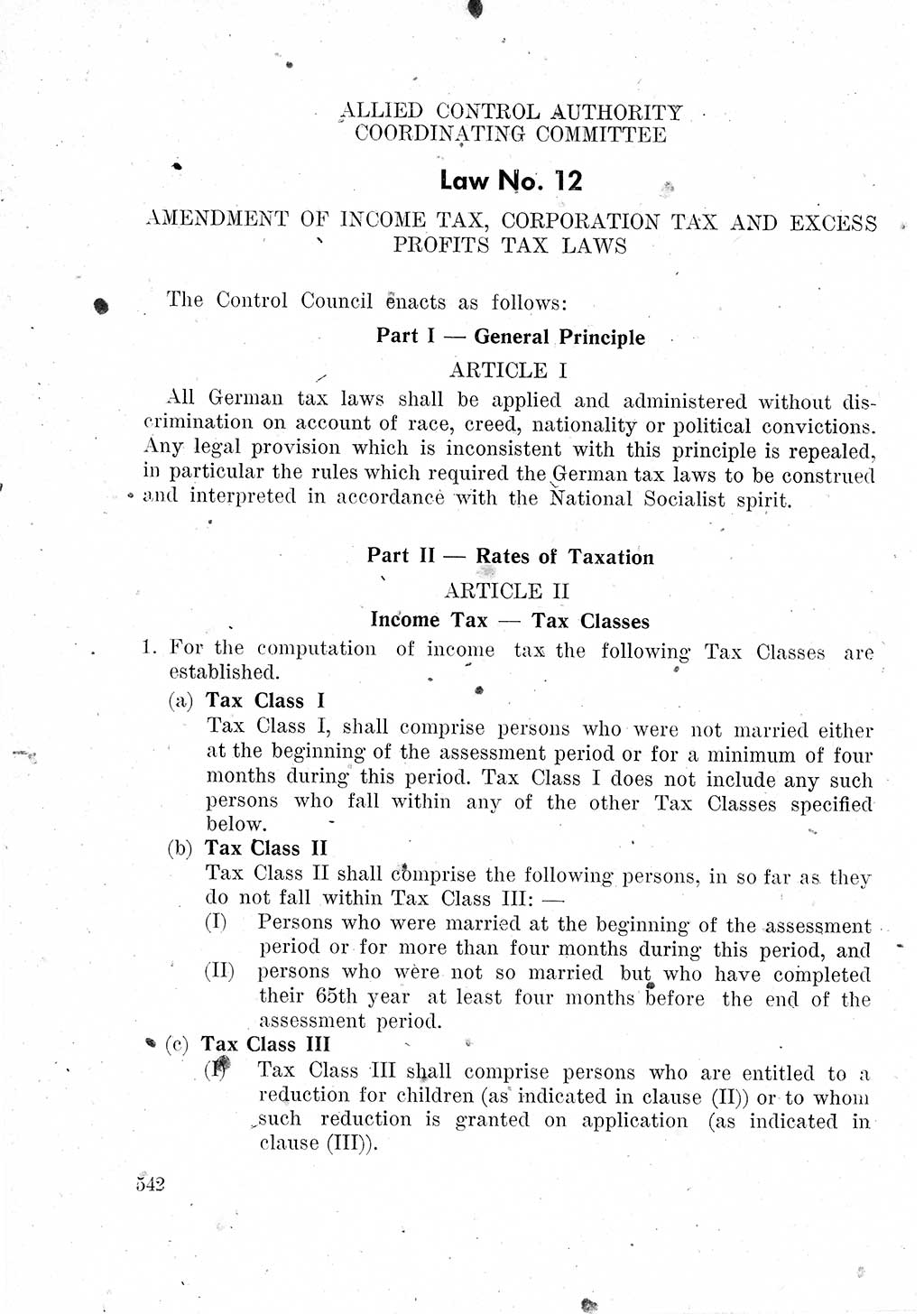 Das Recht der Besatzungsmacht (Deutschland), Proklamationen, Deklerationen, Verordnungen, Gesetze und Bekanntmachungen 1947, Seite 542 (R. Bes. Dtl. 1947, S. 542)