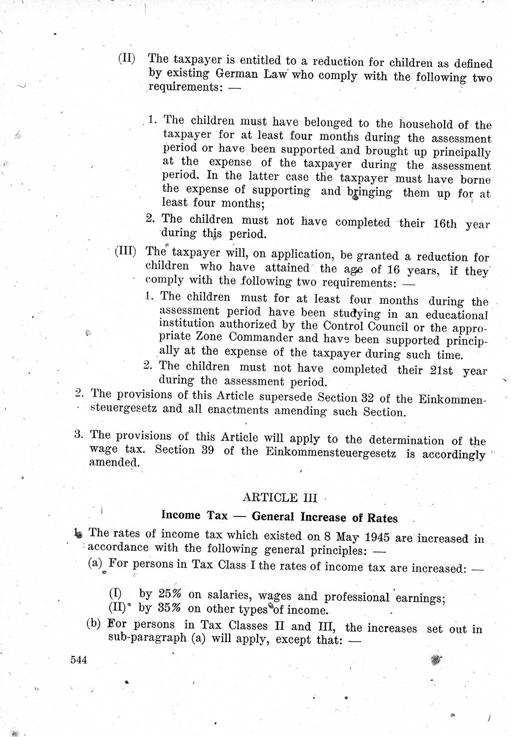 Das Recht der Besatzungsmacht (Deutschland), Proklamationen, Deklerationen, Verordnungen, Gesetze und Bekanntmachungen 1947, Seite 544 (R. Bes. Dtl. 1947, S. 544)