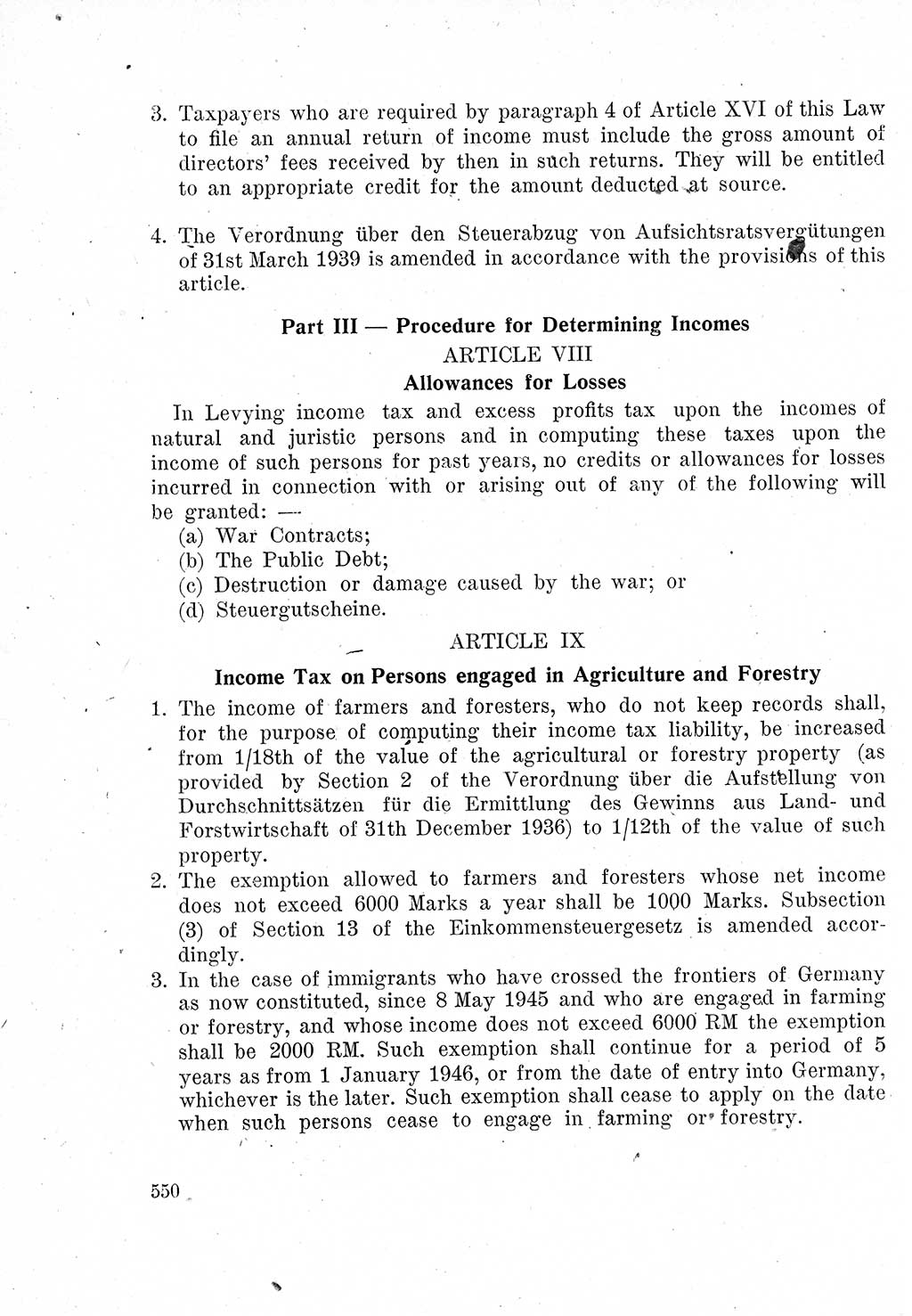 Das Recht der Besatzungsmacht (Deutschland), Proklamationen, Deklerationen, Verordnungen, Gesetze und Bekanntmachungen 1947, Seite 550 (R. Bes. Dtl. 1947, S. 550)