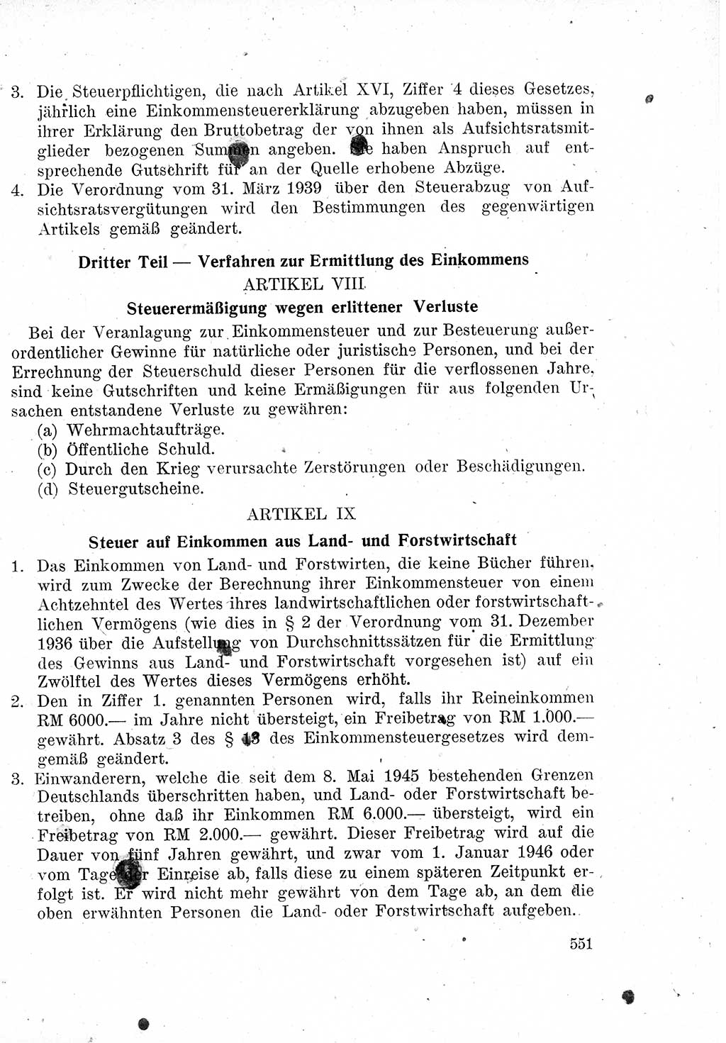 Das Recht der Besatzungsmacht (Deutschland), Proklamationen, Deklerationen, Verordnungen, Gesetze und Bekanntmachungen 1947, Seite 551 (R. Bes. Dtl. 1947, S. 551)