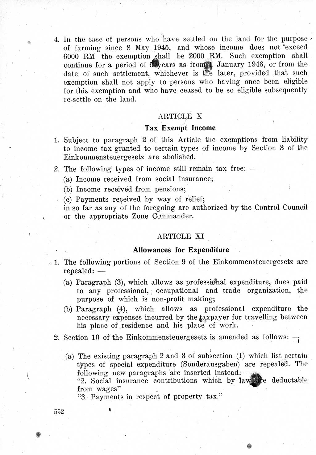 Das Recht der Besatzungsmacht (Deutschland), Proklamationen, Deklerationen, Verordnungen, Gesetze und Bekanntmachungen 1947, Seite 552 (R. Bes. Dtl. 1947, S. 552)