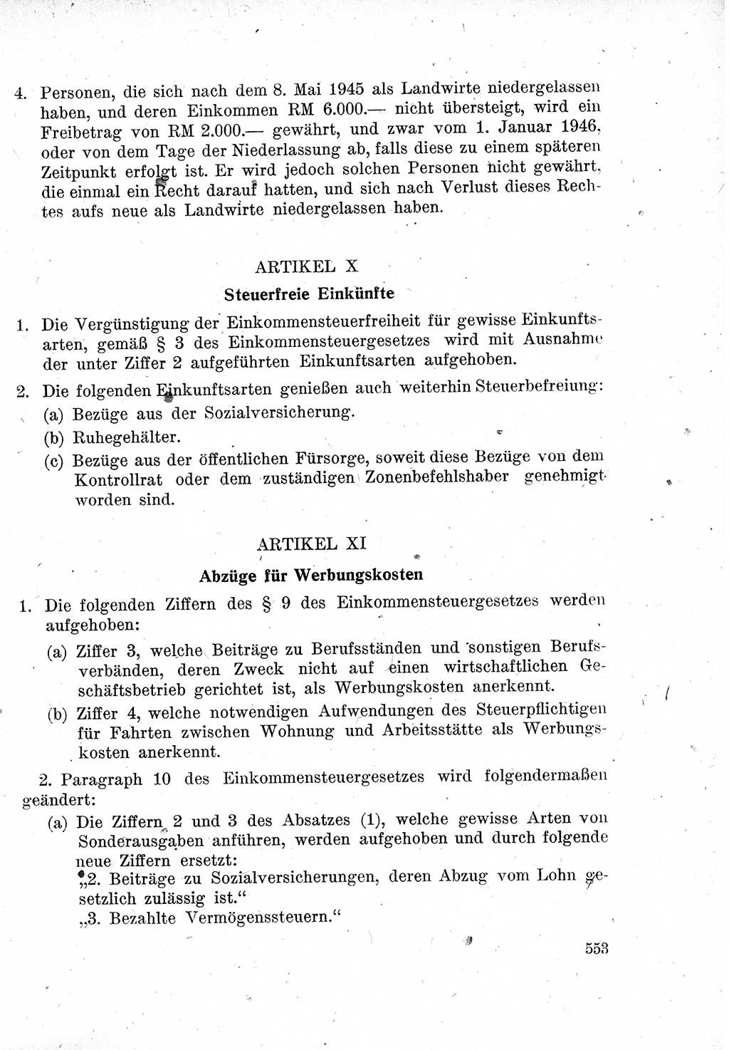 Das Recht der Besatzungsmacht (Deutschland), Proklamationen, Deklerationen, Verordnungen, Gesetze und Bekanntmachungen 1947, Seite 553 (R. Bes. Dtl. 1947, S. 553)