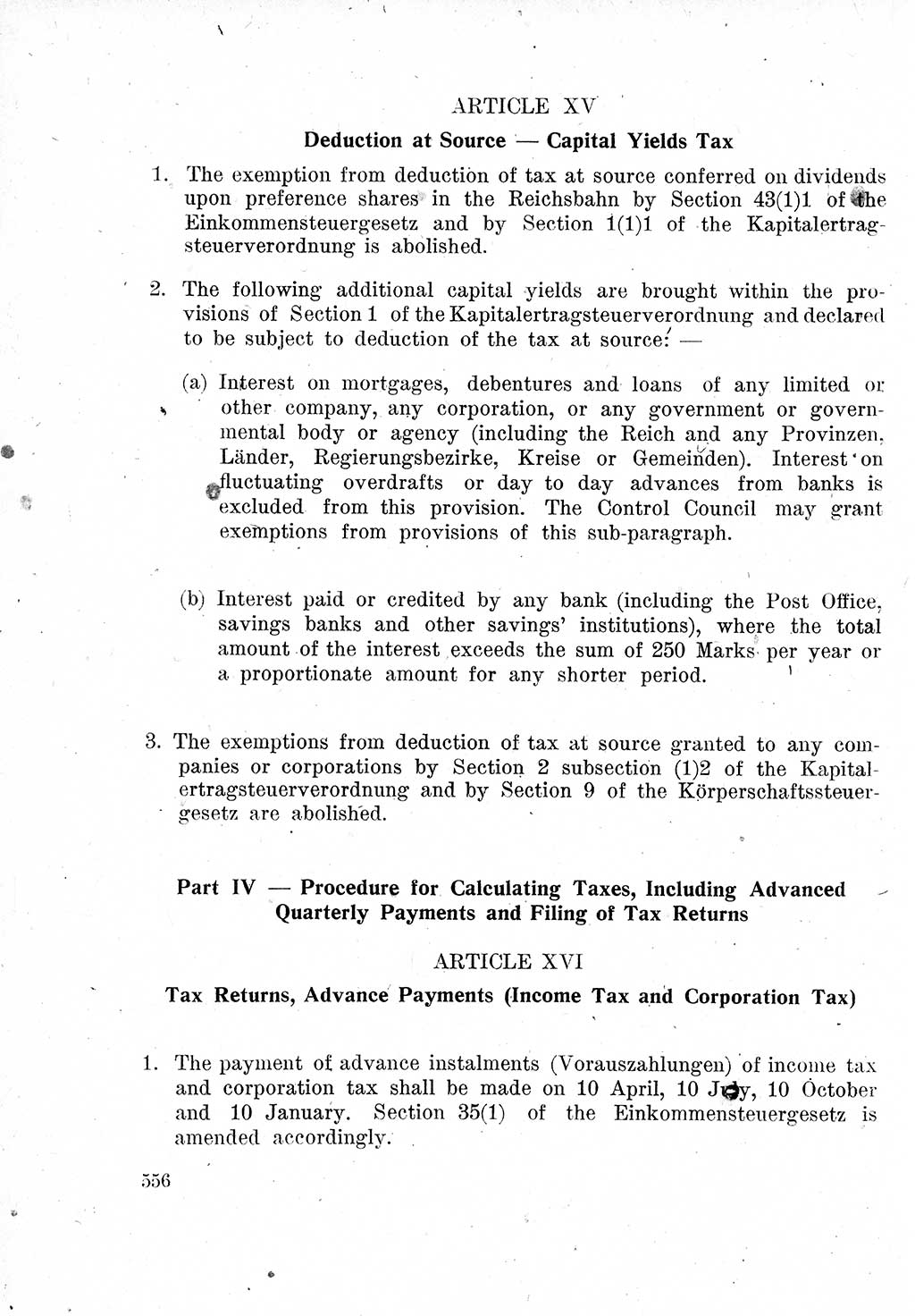 Das Recht der Besatzungsmacht (Deutschland), Proklamationen, Deklerationen, Verordnungen, Gesetze und Bekanntmachungen 1947, Seite 556 (R. Bes. Dtl. 1947, S. 556)