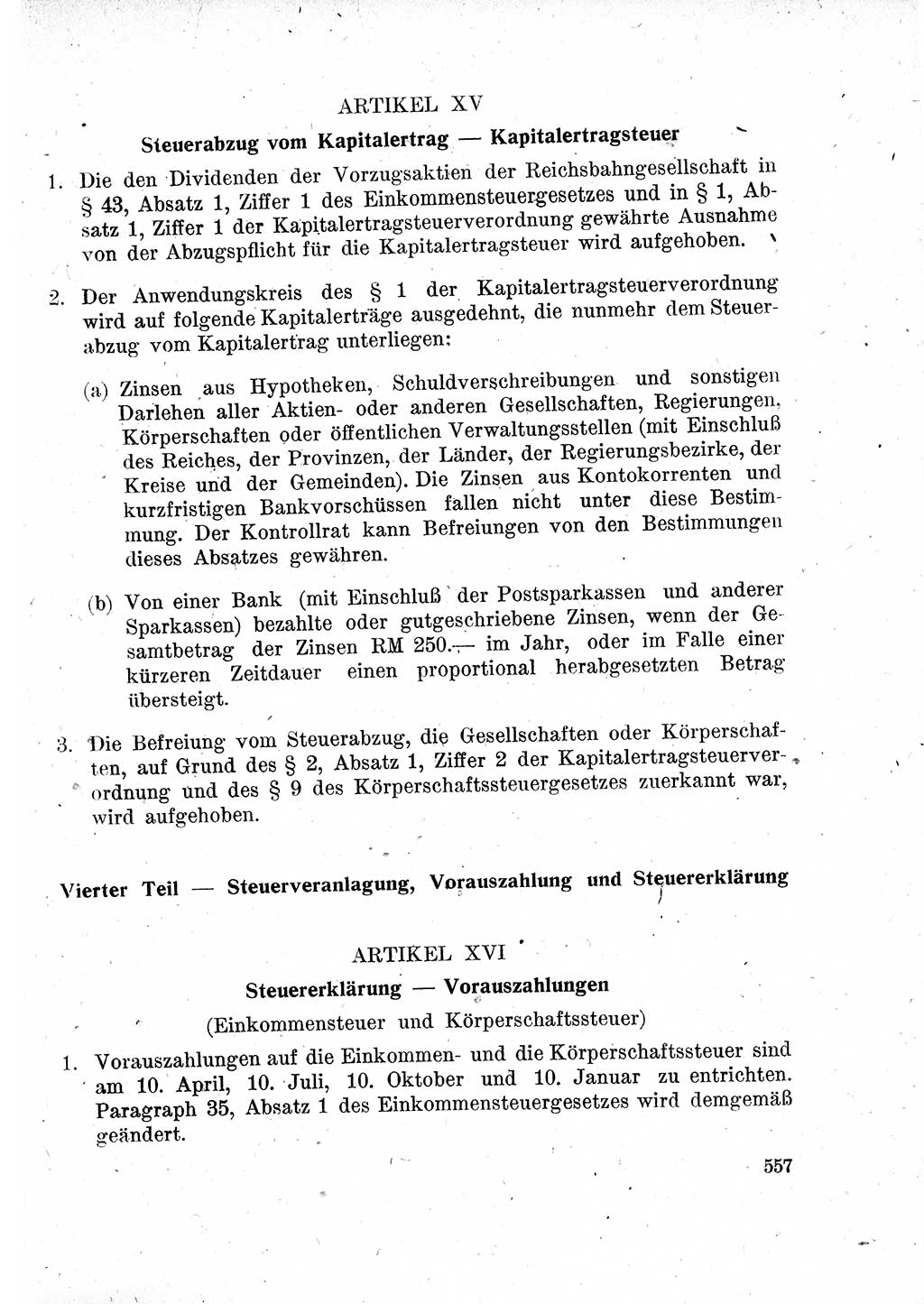 Das Recht der Besatzungsmacht (Deutschland), Proklamationen, Deklerationen, Verordnungen, Gesetze und Bekanntmachungen 1947, Seite 557 (R. Bes. Dtl. 1947, S. 557)