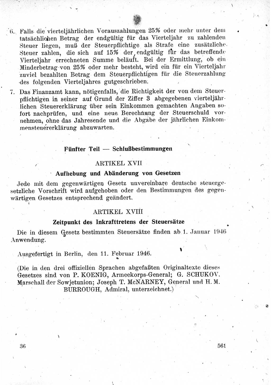 Das Recht der Besatzungsmacht (Deutschland), Proklamationen, Deklerationen, Verordnungen, Gesetze und Bekanntmachungen 1947, Seite 561 (R. Bes. Dtl. 1947, S. 561)