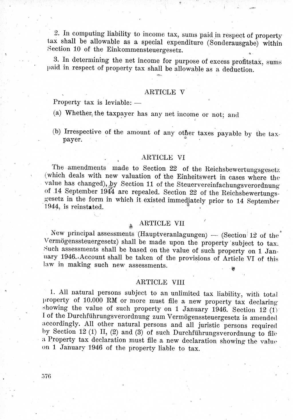 Das Recht der Besatzungsmacht (Deutschland), Proklamationen, Deklerationen, Verordnungen, Gesetze und Bekanntmachungen 1947, Seite 576 (R. Bes. Dtl. 1947, S. 576)