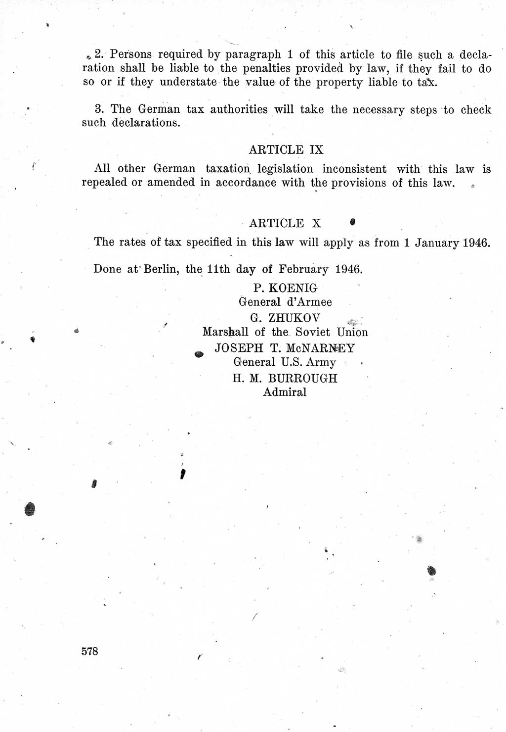 Das Recht der Besatzungsmacht (Deutschland), Proklamationen, Deklerationen, Verordnungen, Gesetze und Bekanntmachungen 1947, Seite 578 (R. Bes. Dtl. 1947, S. 578)