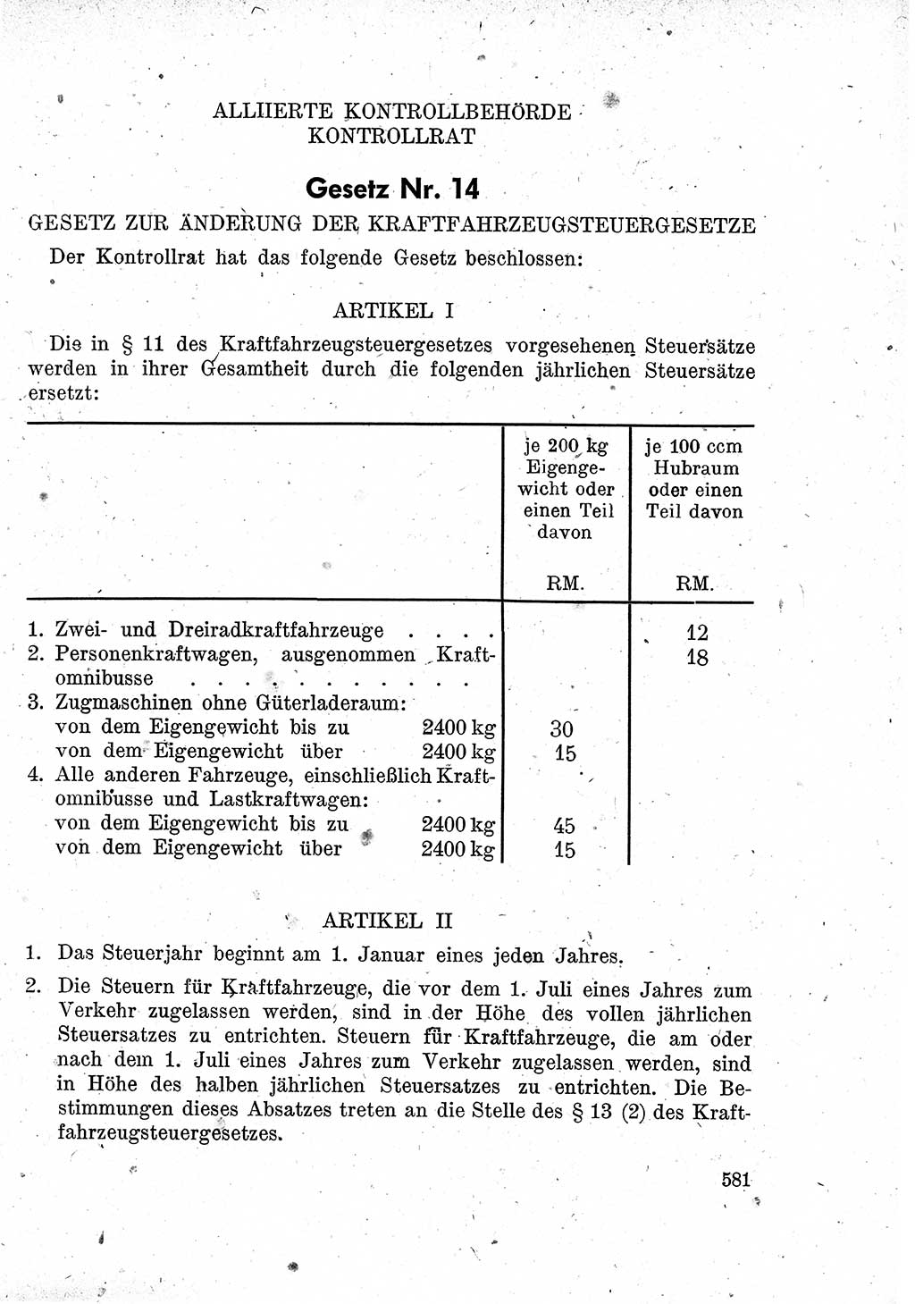 Das Recht der Besatzungsmacht (Deutschland), Proklamationen, Deklerationen, Verordnungen, Gesetze und Bekanntmachungen 1947, Seite 581 (R. Bes. Dtl. 1947, S. 581)
