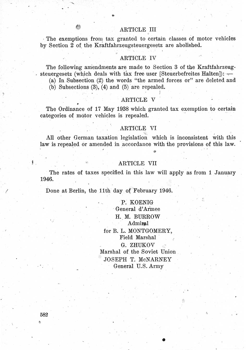 Das Recht der Besatzungsmacht (Deutschland), Proklamationen, Deklerationen, Verordnungen, Gesetze und Bekanntmachungen 1947, Seite 582 (R. Bes. Dtl. 1947, S. 582)