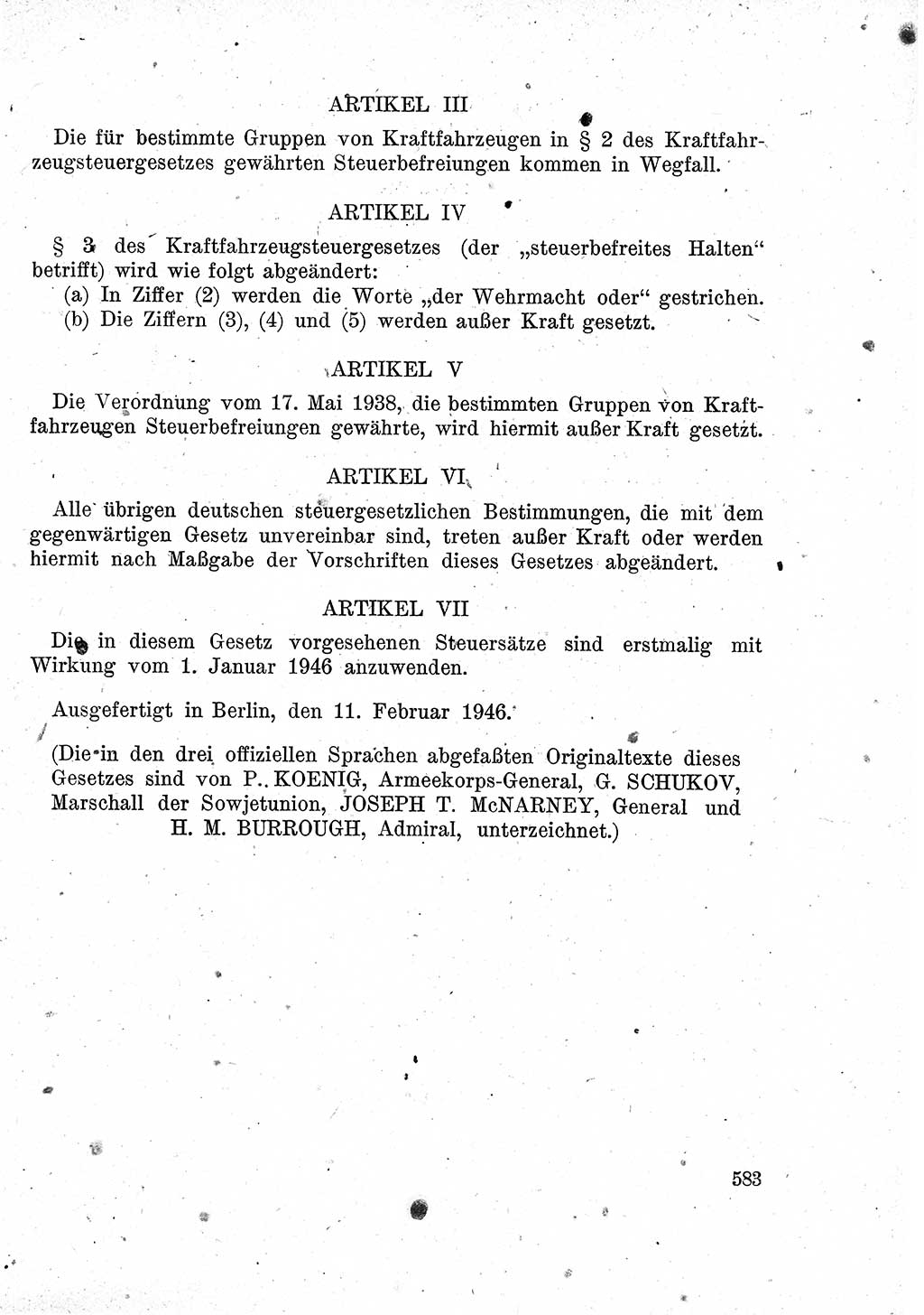 Das Recht der Besatzungsmacht (Deutschland), Proklamationen, Deklerationen, Verordnungen, Gesetze und Bekanntmachungen 1947, Seite 583 (R. Bes. Dtl. 1947, S. 583)