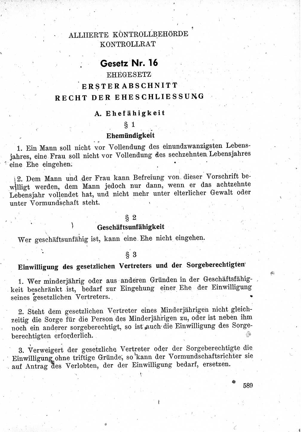 Das Recht der Besatzungsmacht (Deutschland), Proklamationen, Deklerationen, Verordnungen, Gesetze und Bekanntmachungen 1947, Seite 589 (R. Bes. Dtl. 1947, S. 589)