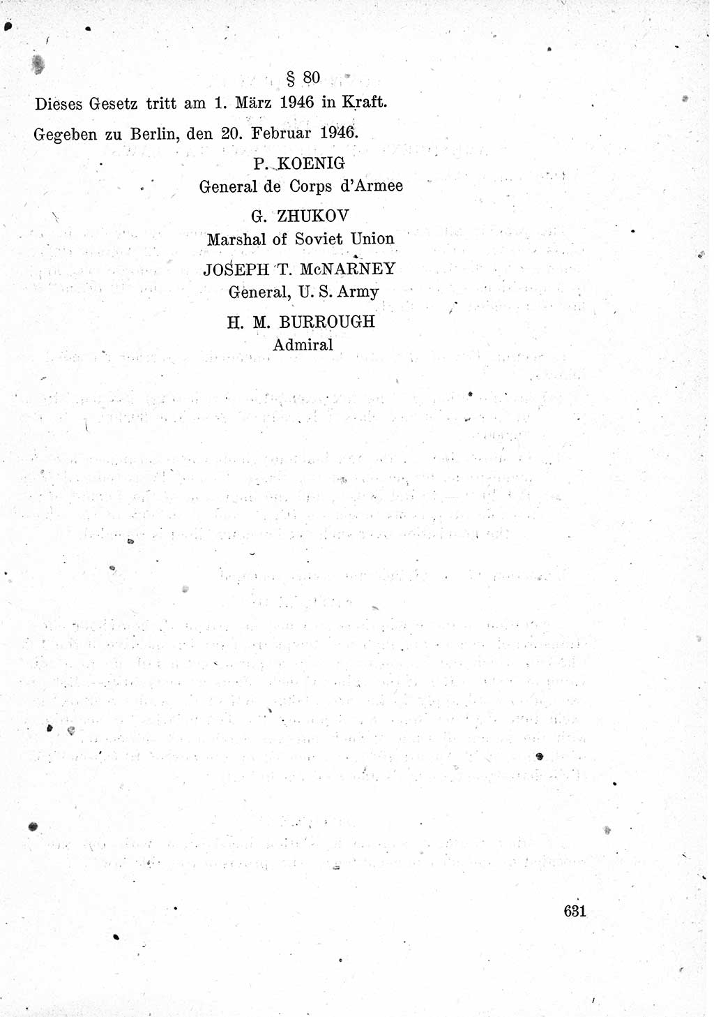 Das Recht der Besatzungsmacht (Deutschland), Proklamationen, Deklerationen, Verordnungen, Gesetze und Bekanntmachungen 1947, Seite 631 (R. Bes. Dtl. 1947, S. 631)