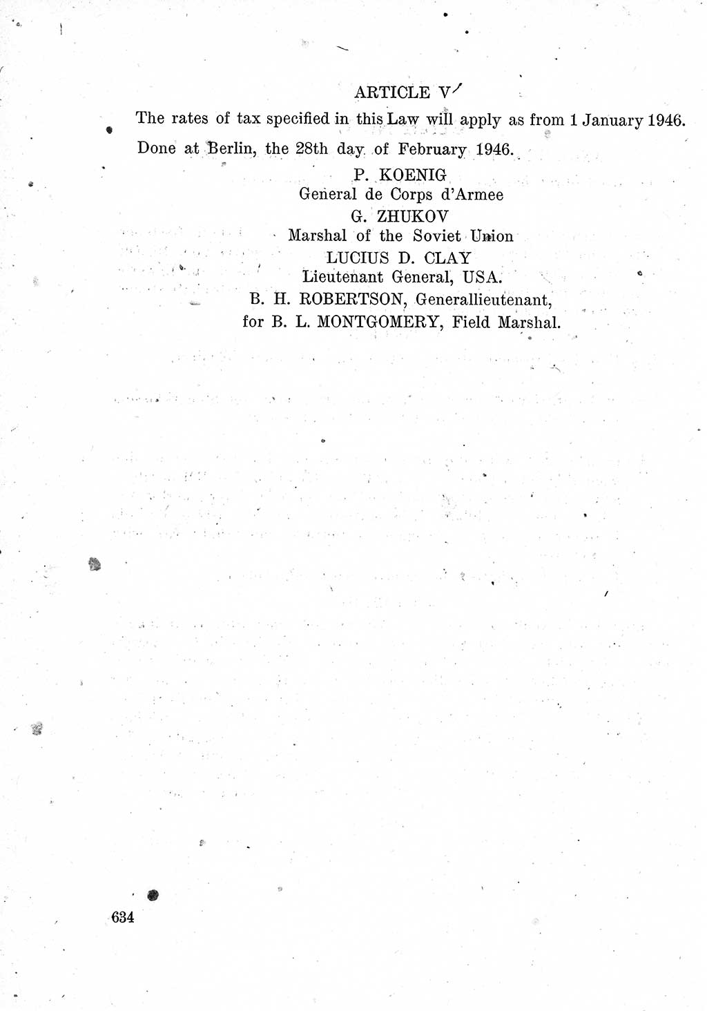 Das Recht der Besatzungsmacht (Deutschland), Proklamationen, Deklerationen, Verordnungen, Gesetze und Bekanntmachungen 1947, Seite 634 (R. Bes. Dtl. 1947, S. 634)