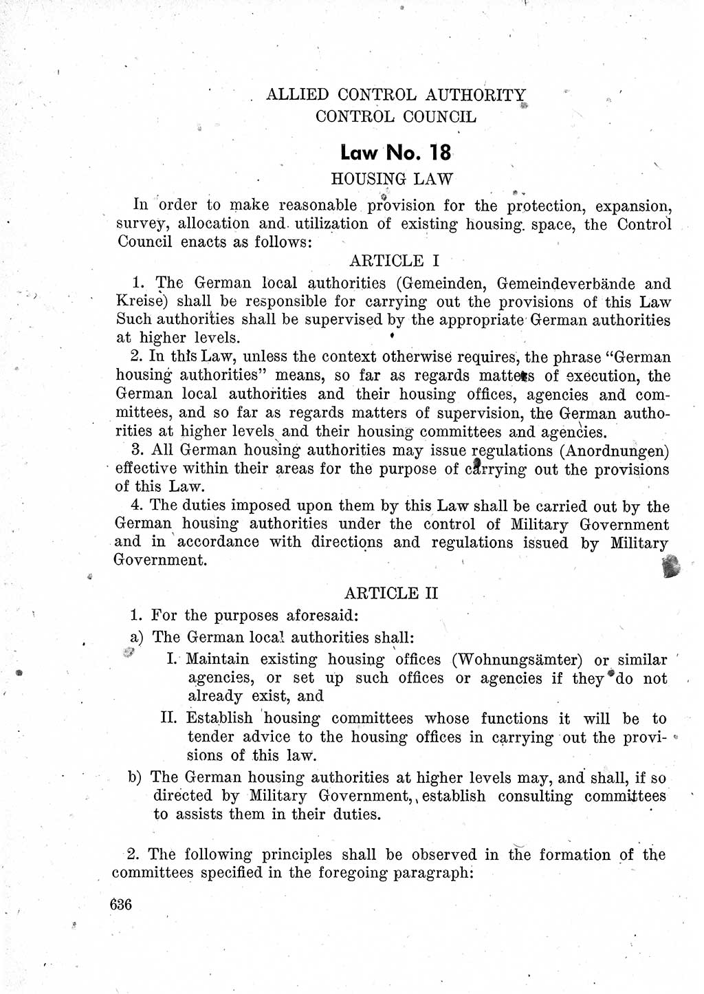 Das Recht der Besatzungsmacht (Deutschland), Proklamationen, Deklerationen, Verordnungen, Gesetze und Bekanntmachungen 1947, Seite 636 (R. Bes. Dtl. 1947, S. 636)
