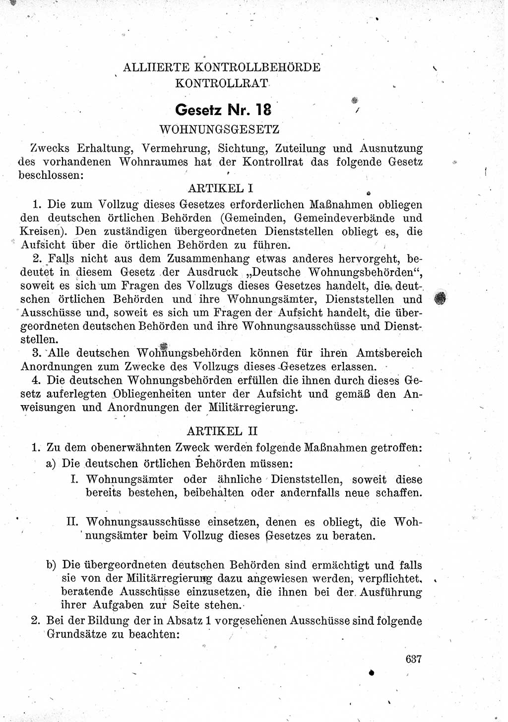 Das Recht der Besatzungsmacht (Deutschland), Proklamationen, Deklerationen, Verordnungen, Gesetze und Bekanntmachungen 1947, Seite 637 (R. Bes. Dtl. 1947, S. 637)