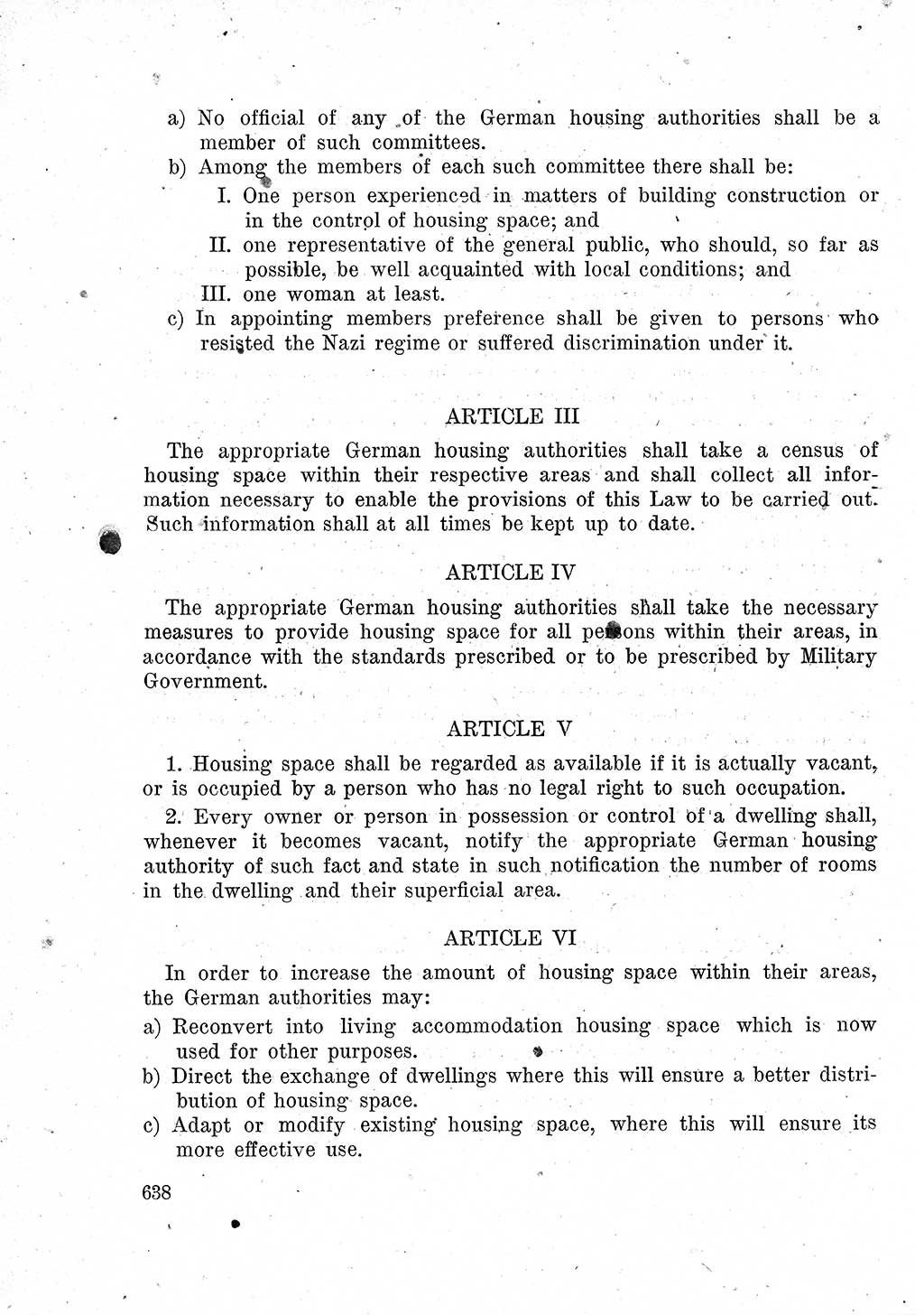 Das Recht der Besatzungsmacht (Deutschland), Proklamationen, Deklerationen, Verordnungen, Gesetze und Bekanntmachungen 1947, Seite 638 (R. Bes. Dtl. 1947, S. 638)