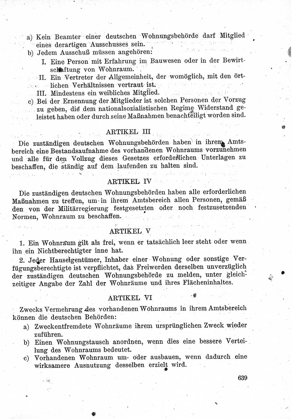 Das Recht der Besatzungsmacht (Deutschland), Proklamationen, Deklerationen, Verordnungen, Gesetze und Bekanntmachungen 1947, Seite 639 (R. Bes. Dtl. 1947, S. 639)