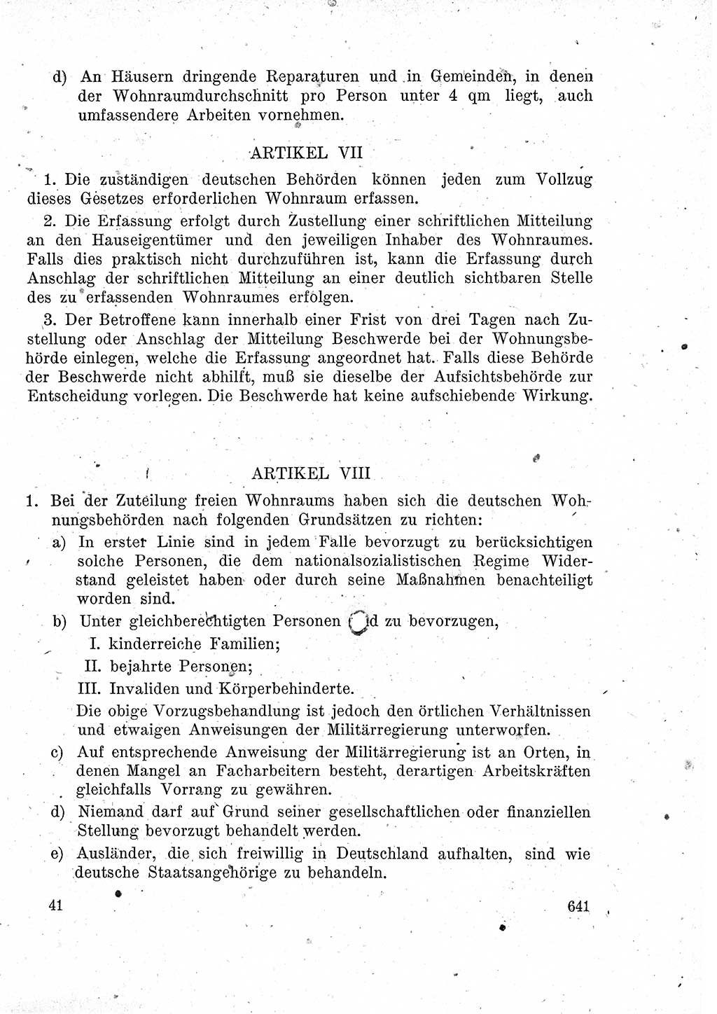 Das Recht der Besatzungsmacht (Deutschland), Proklamationen, Deklerationen, Verordnungen, Gesetze und Bekanntmachungen 1947, Seite 641 (R. Bes. Dtl. 1947, S. 641)
