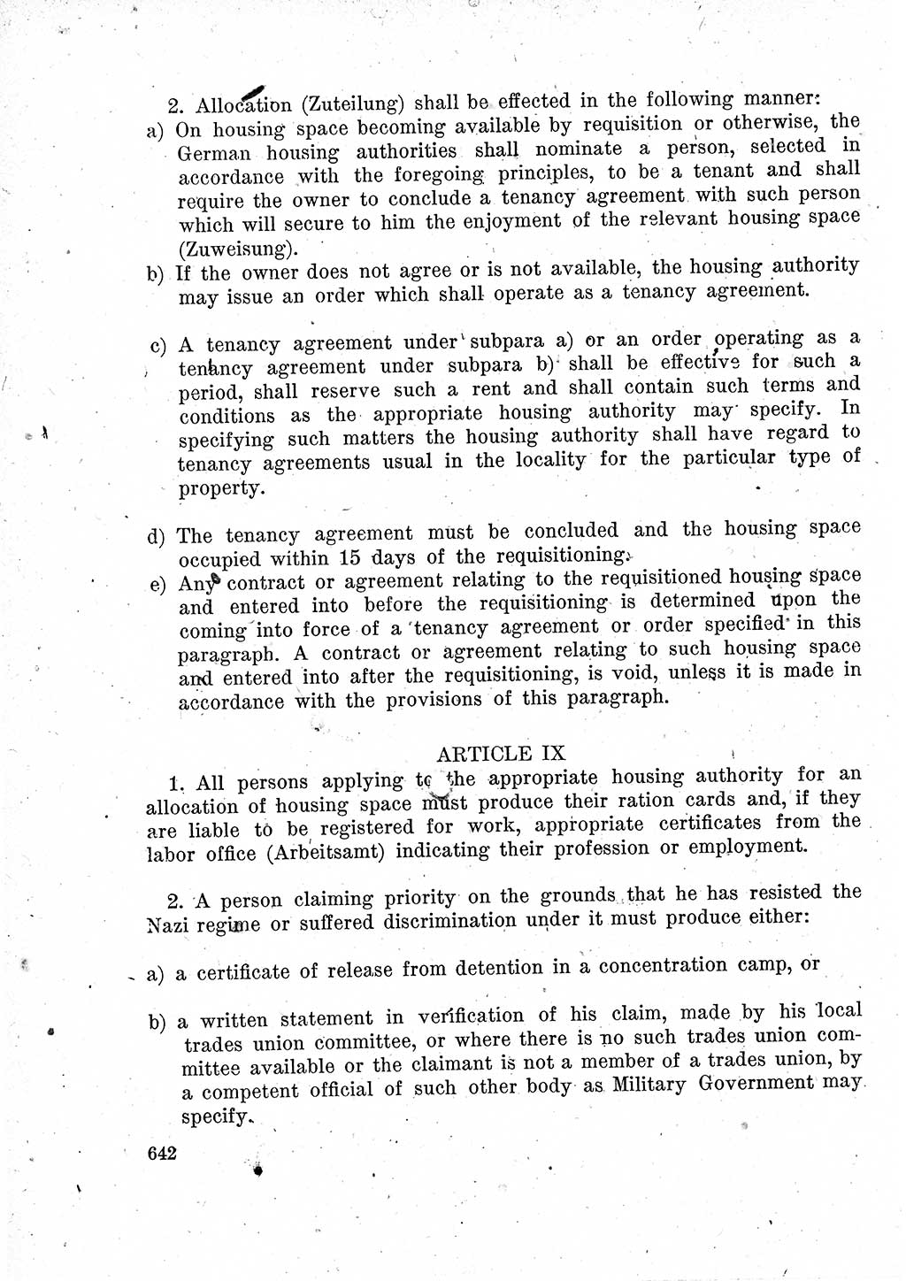 Das Recht der Besatzungsmacht (Deutschland), Proklamationen, Deklerationen, Verordnungen, Gesetze und Bekanntmachungen 1947, Seite 642 (R. Bes. Dtl. 1947, S. 642)