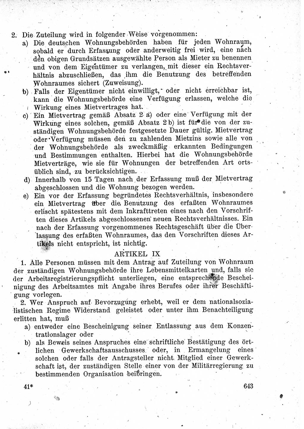 Das Recht der Besatzungsmacht (Deutschland), Proklamationen, Deklerationen, Verordnungen, Gesetze und Bekanntmachungen 1947, Seite 643 (R. Bes. Dtl. 1947, S. 643)
