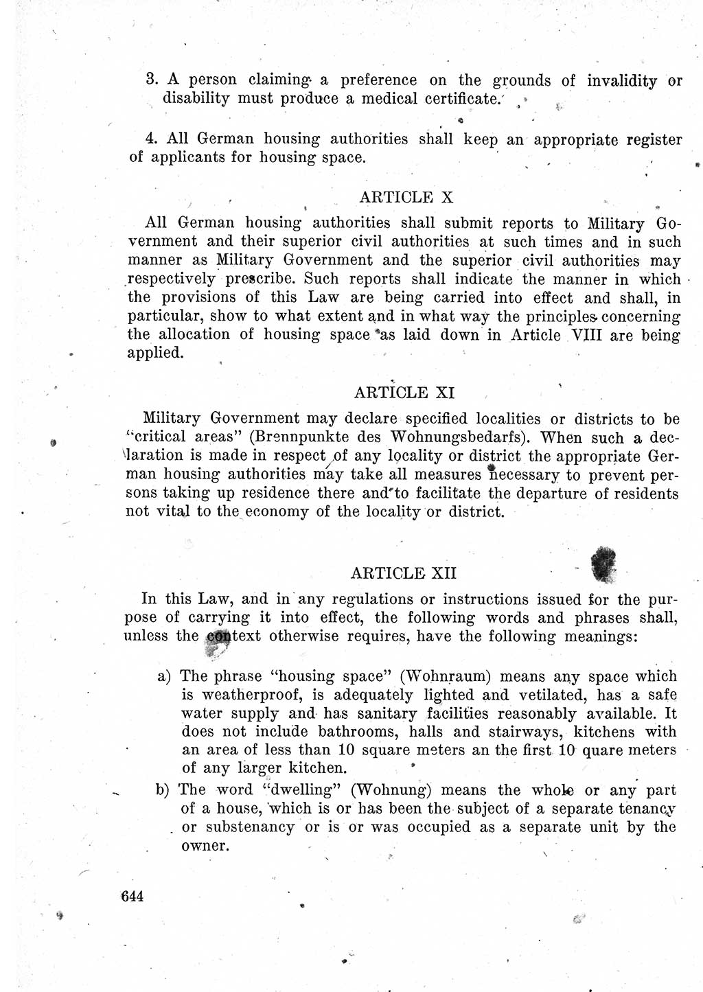 Das Recht der Besatzungsmacht (Deutschland), Proklamationen, Deklerationen, Verordnungen, Gesetze und Bekanntmachungen 1947, Seite 644 (R. Bes. Dtl. 1947, S. 644)