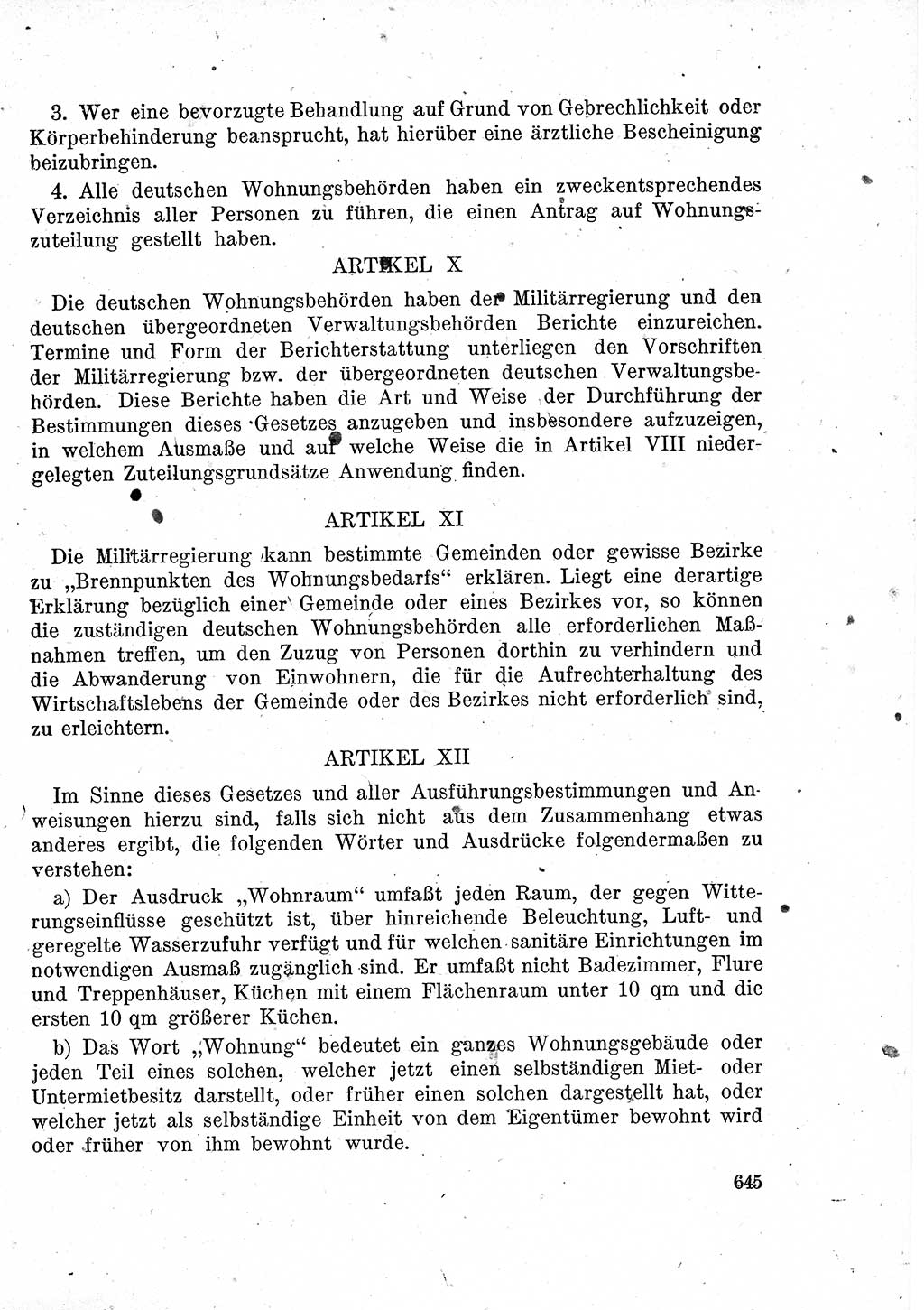 Das Recht der Besatzungsmacht (Deutschland), Proklamationen, Deklerationen, Verordnungen, Gesetze und Bekanntmachungen 1947, Seite 645 (R. Bes. Dtl. 1947, S. 645)