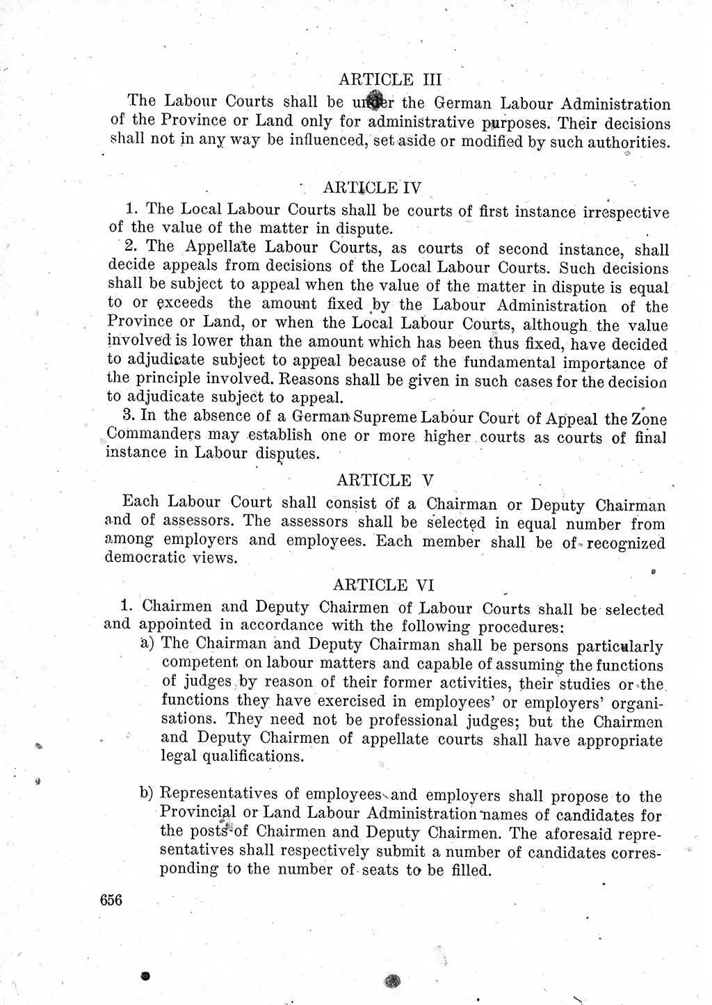Das Recht der Besatzungsmacht (Deutschland), Proklamationen, Deklerationen, Verordnungen, Gesetze und Bekanntmachungen 1947, Seite 656 (R. Bes. Dtl. 1947, S. 656)