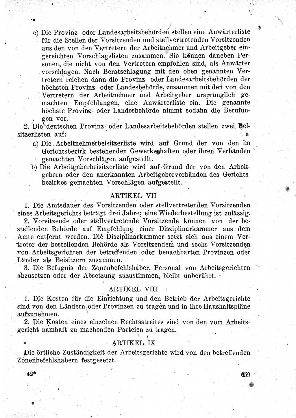 Das Recht der Besatzungsmacht (Deutschland), Proklamationen, Deklerationen, Verordnungen, Gesetze und Bekanntmachungen 1947, Seite 659 (R. Bes. Dtl. 1947, S. 659)