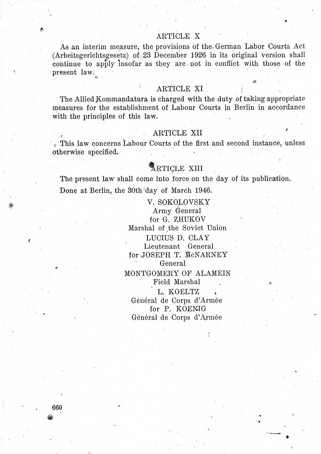 Das Recht der Besatzungsmacht (Deutschland), Proklamationen, Deklerationen, Verordnungen, Gesetze und Bekanntmachungen 1947, Seite 660 (R. Bes. Dtl. 1947, S. 660)