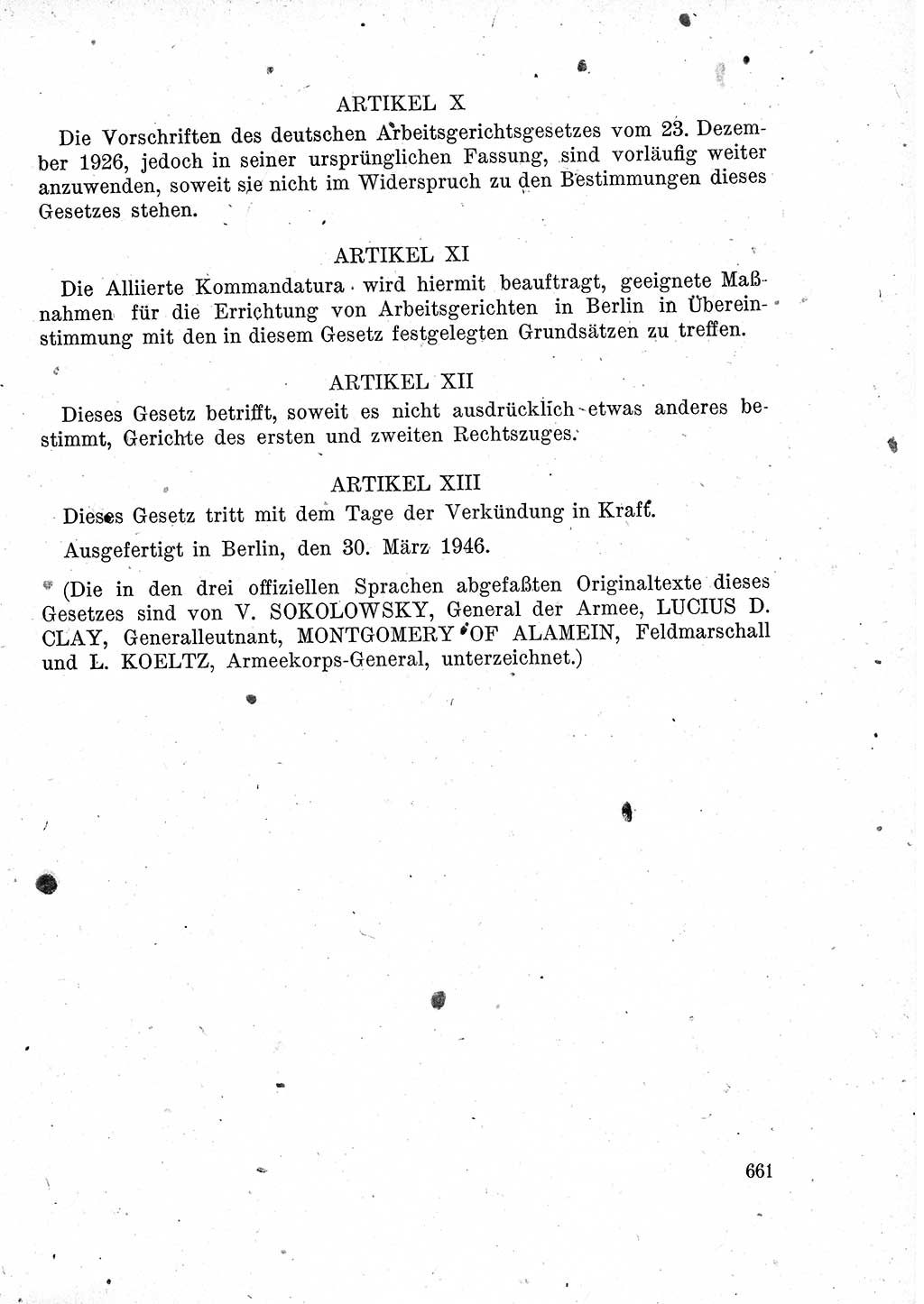 Das Recht der Besatzungsmacht (Deutschland), Proklamationen, Deklerationen, Verordnungen, Gesetze und Bekanntmachungen 1947, Seite 661 (R. Bes. Dtl. 1947, S. 661)
