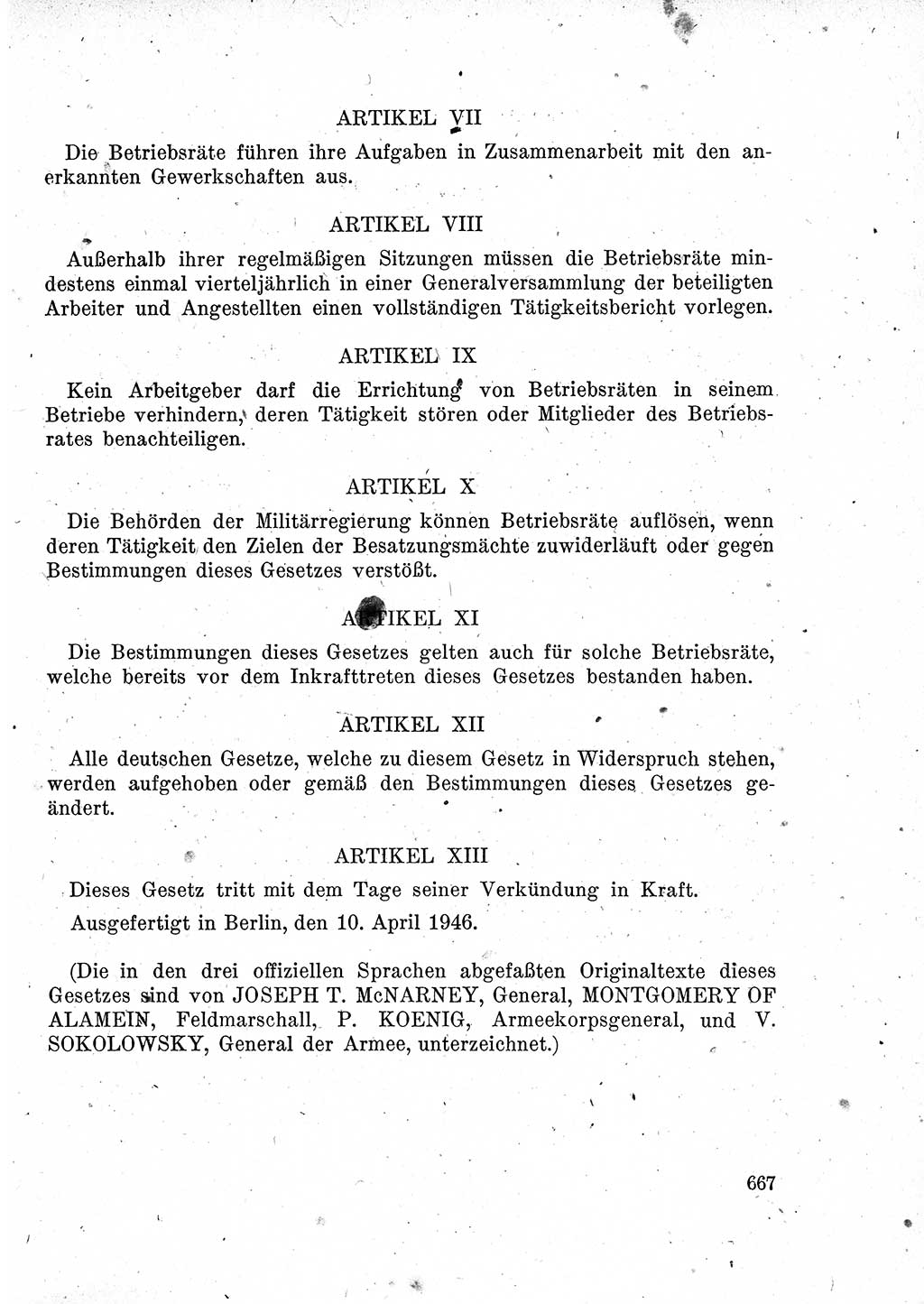 Das Recht der Besatzungsmacht (Deutschland), Proklamationen, Deklerationen, Verordnungen, Gesetze und Bekanntmachungen 1947, Seite 667 (R. Bes. Dtl. 1947, S. 667)